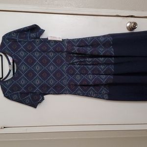 Lularoe Amelia Dress Pockets Women’s Large Full Skirt Comfy Casual Green Blue